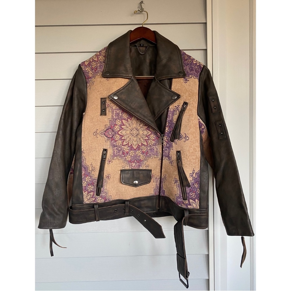 NWOT Free People Frankie Dark Brown Distressed Leather Moto Jacket